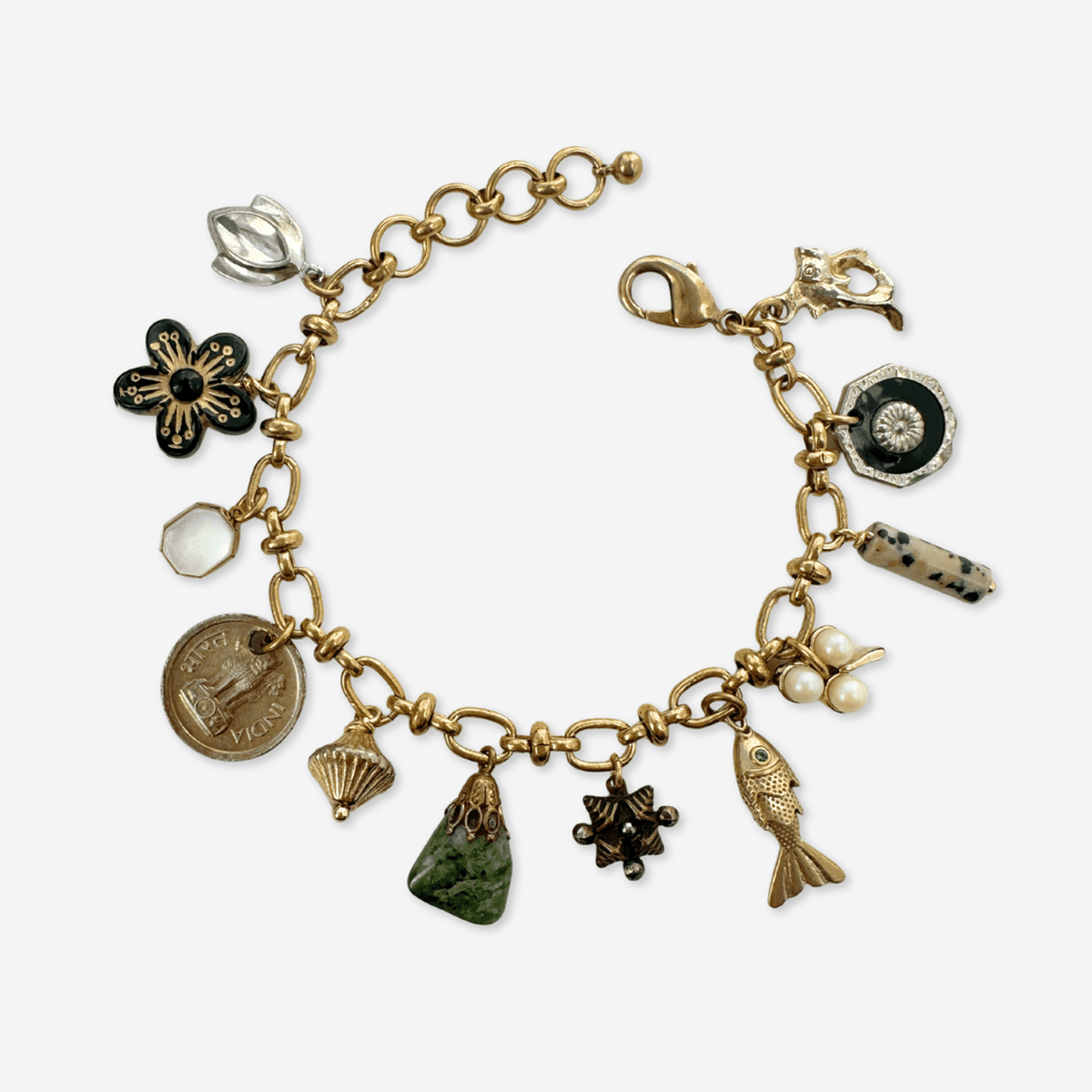 Repurposed vintage mixed charm bracelet