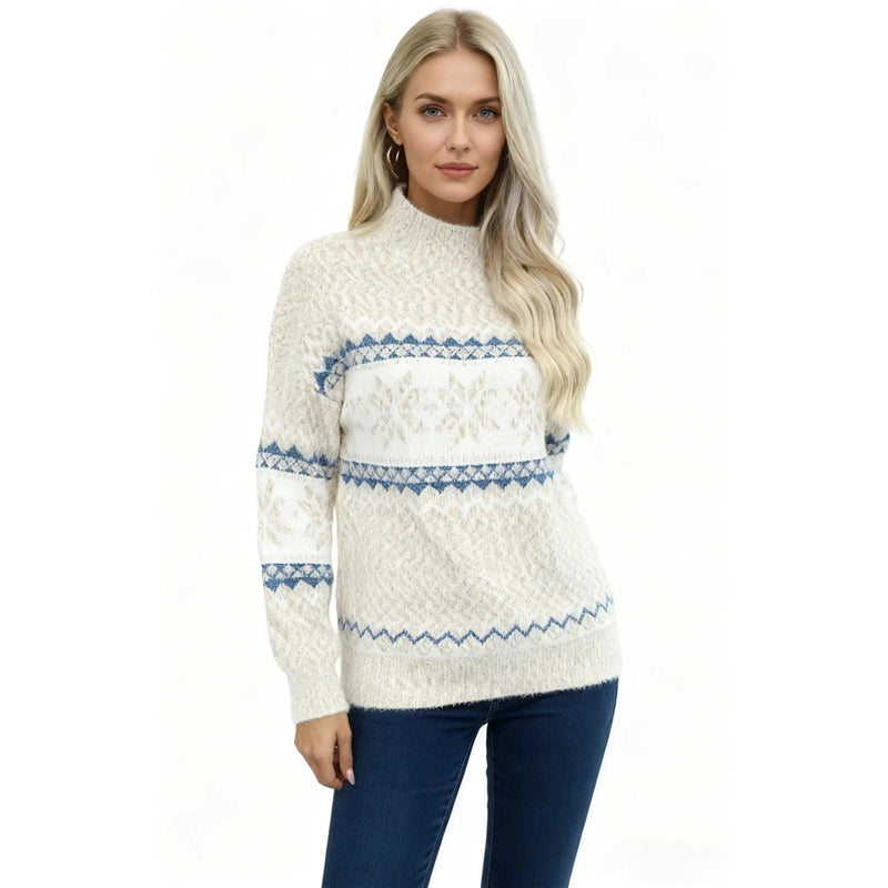 Winter Christmas Snowflake Pattern Turtleneck Sweater