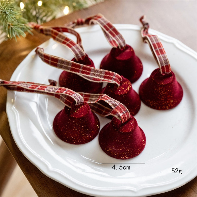 Christmas Flocked Bell Set 6Pcs