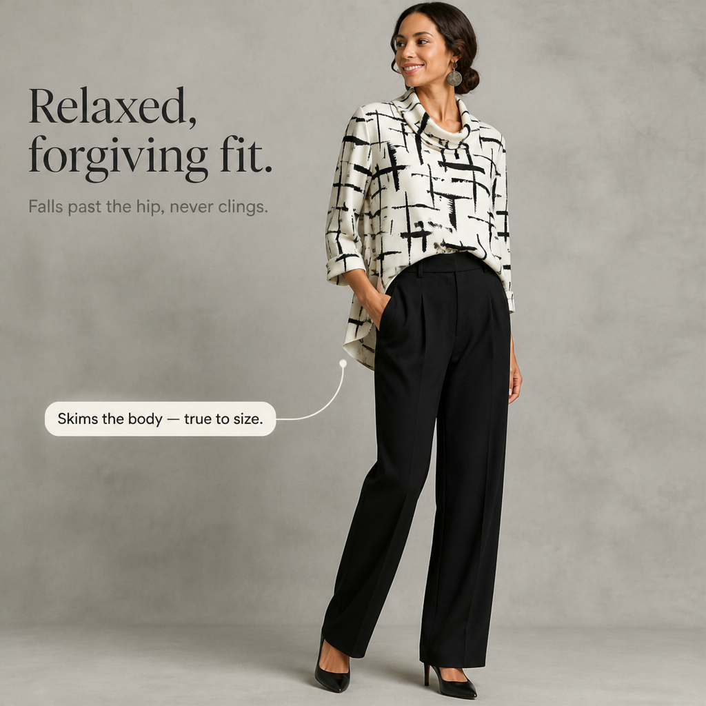 Cowlina – Cross-Print Cowl-Neck 3/4-Sleeve Blouse