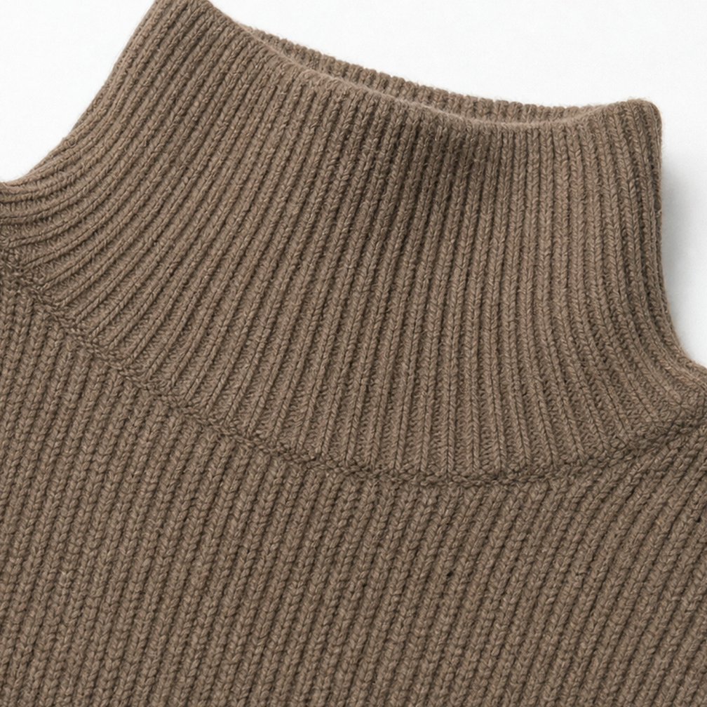 Rufflehaven – Mock Neck Oversized Ruffle-Trim Sweater Dress