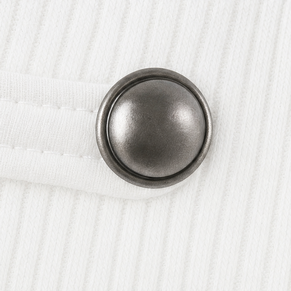 Buttonelle – Metallic Button Strap Ribbed Top