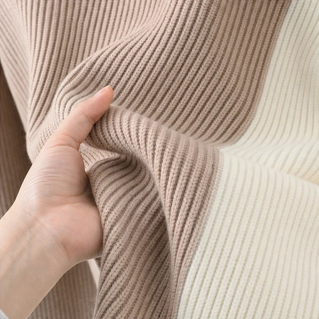 Vellora – Contrast Panel Sweater And Skirt Set