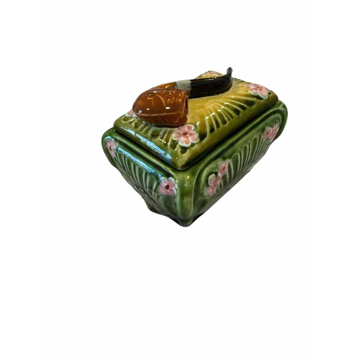 Antique Majolica Floral Humidor