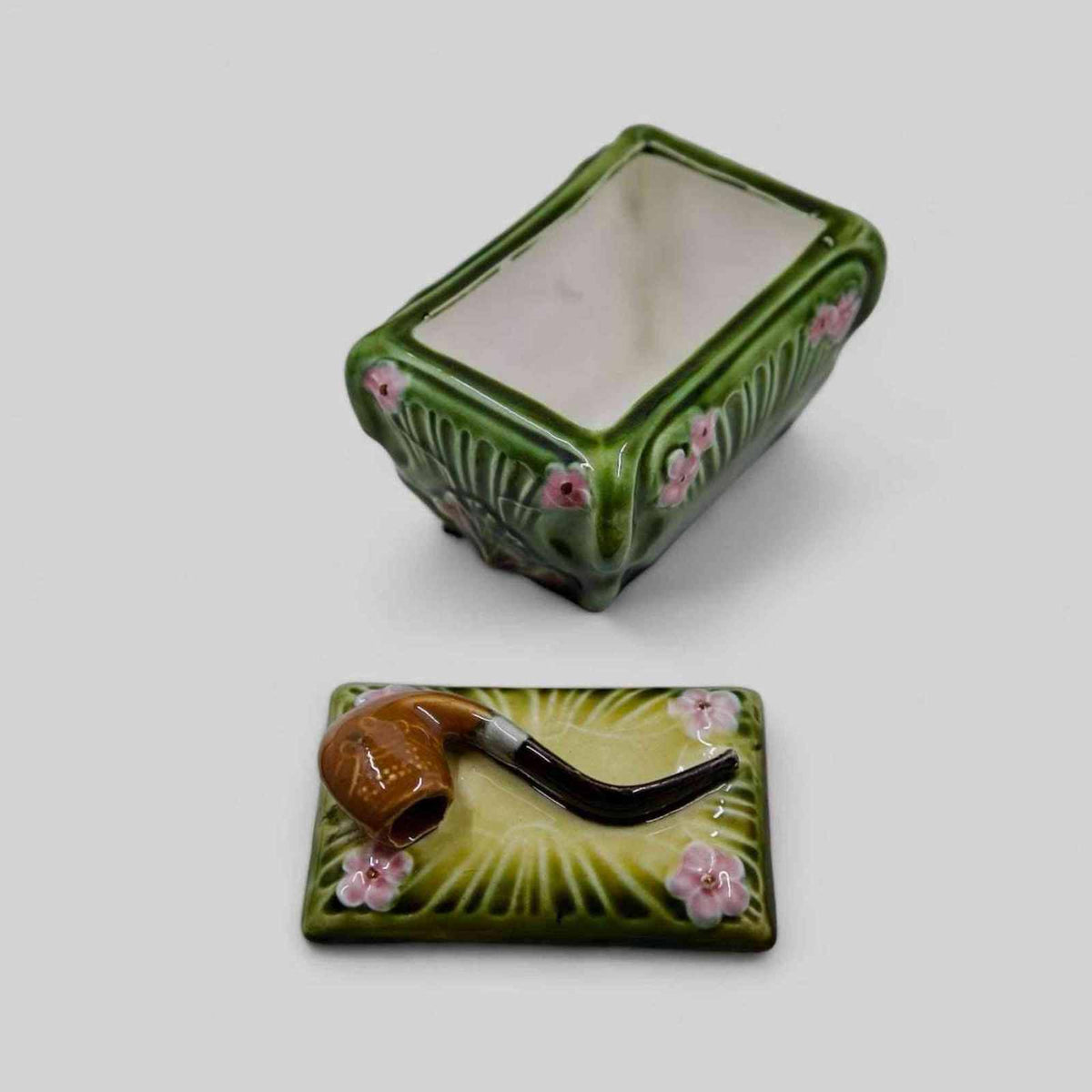 Antique Majolica Floral Humidor