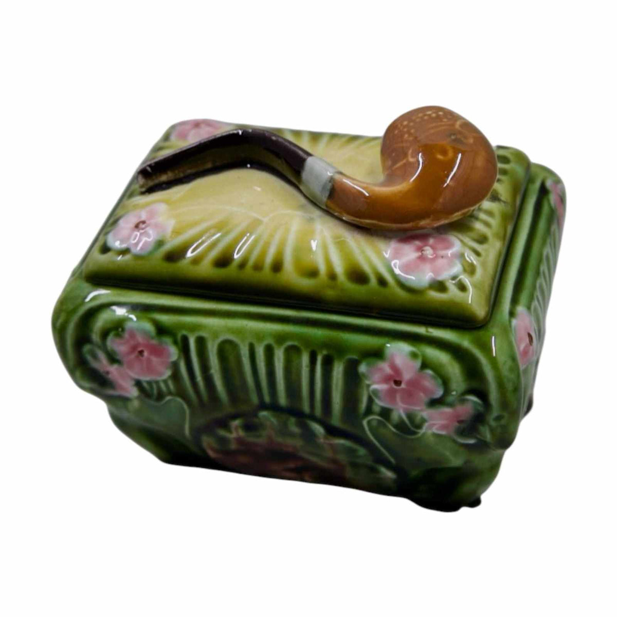 Antique Majolica Floral Humidor
