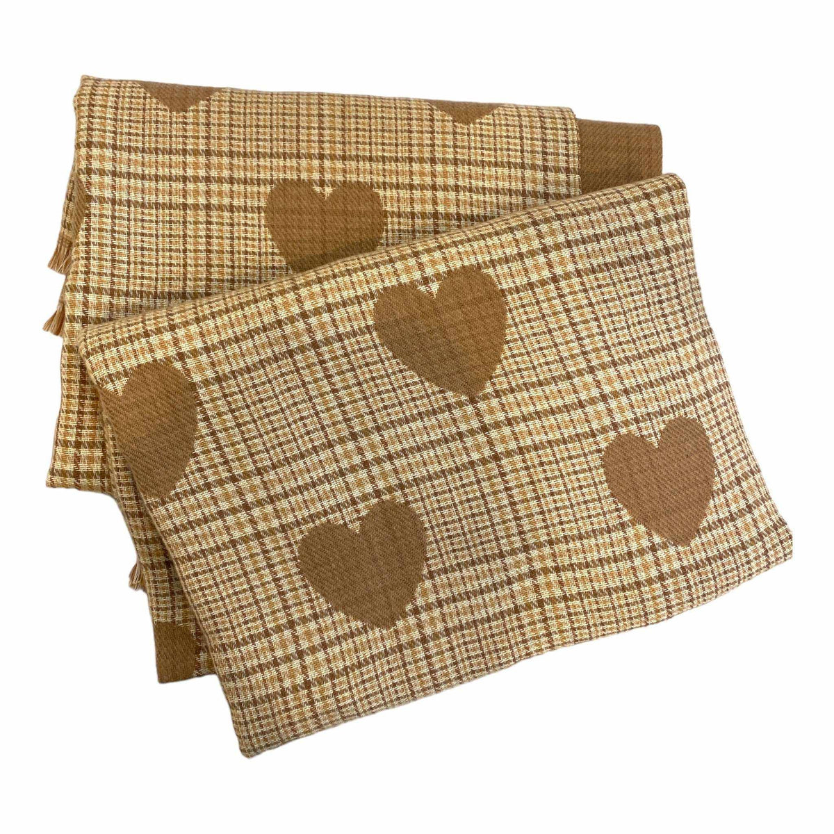Tan Tartan Heart Shaped Plaid/Check Scarf
