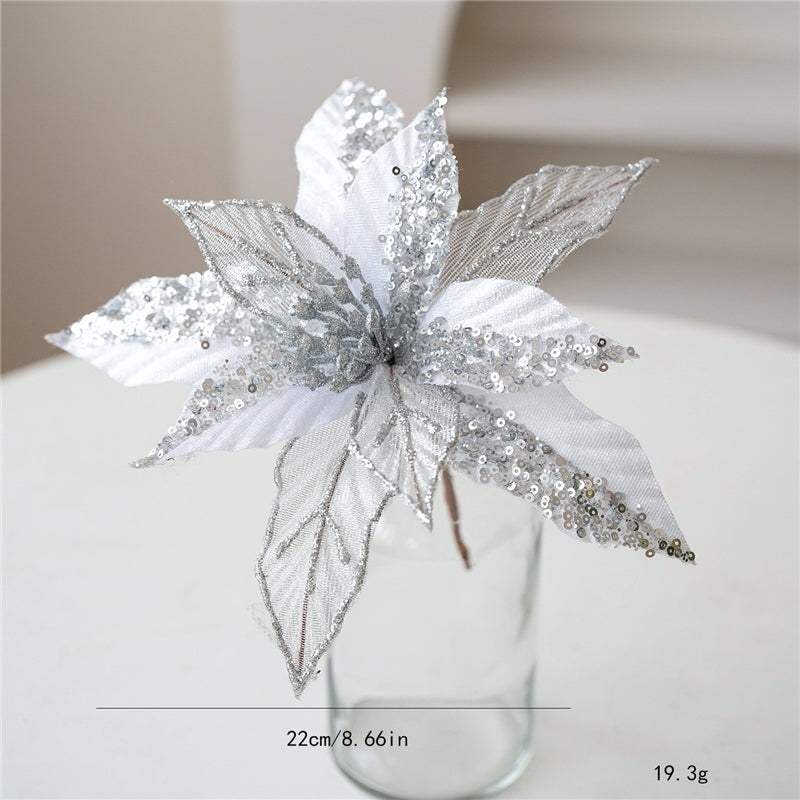 22Cm Glitter Mesh Christmas Flower
