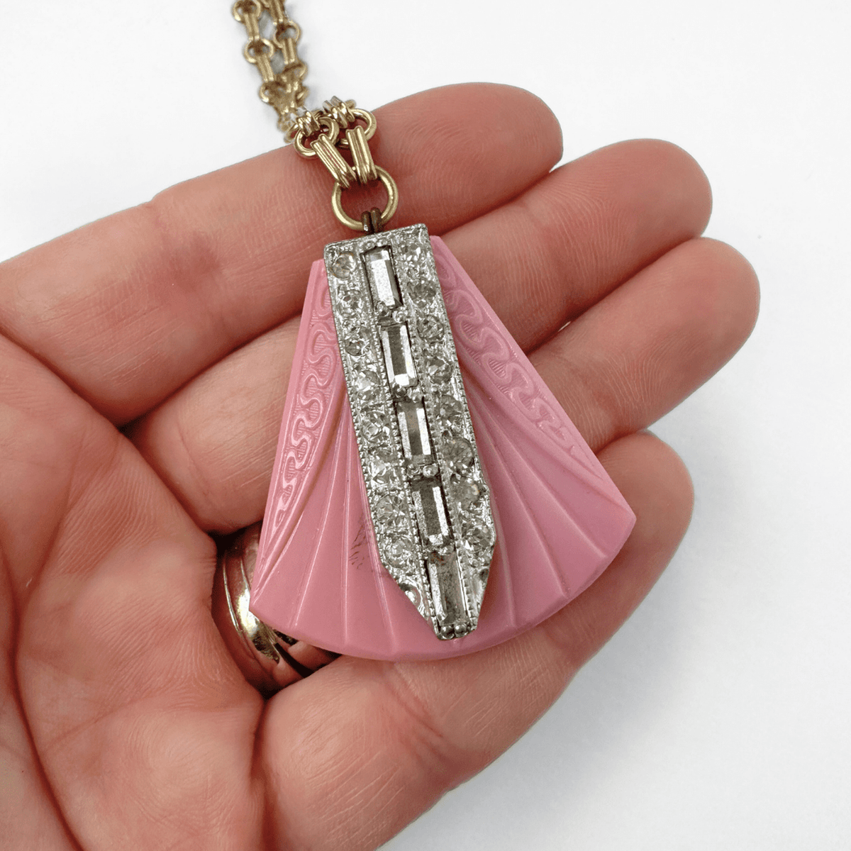 Refashioned Vintage Czech Glass and Rhinestone Pendant Necklace
