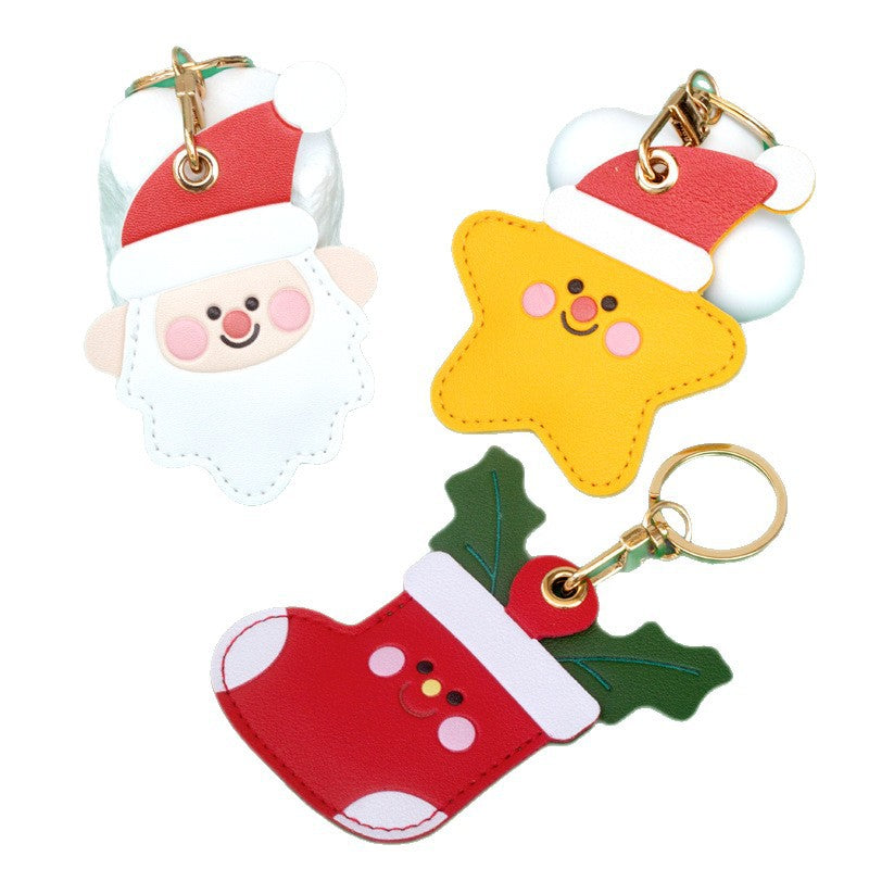 Leather Keychain Airtag Holder Christmas Ornament Bag Charm Gift