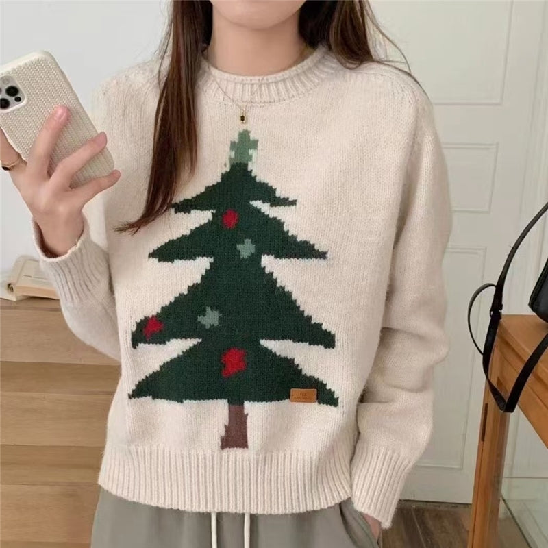 Christmas Pine Red Jacquard Pullover Sweater