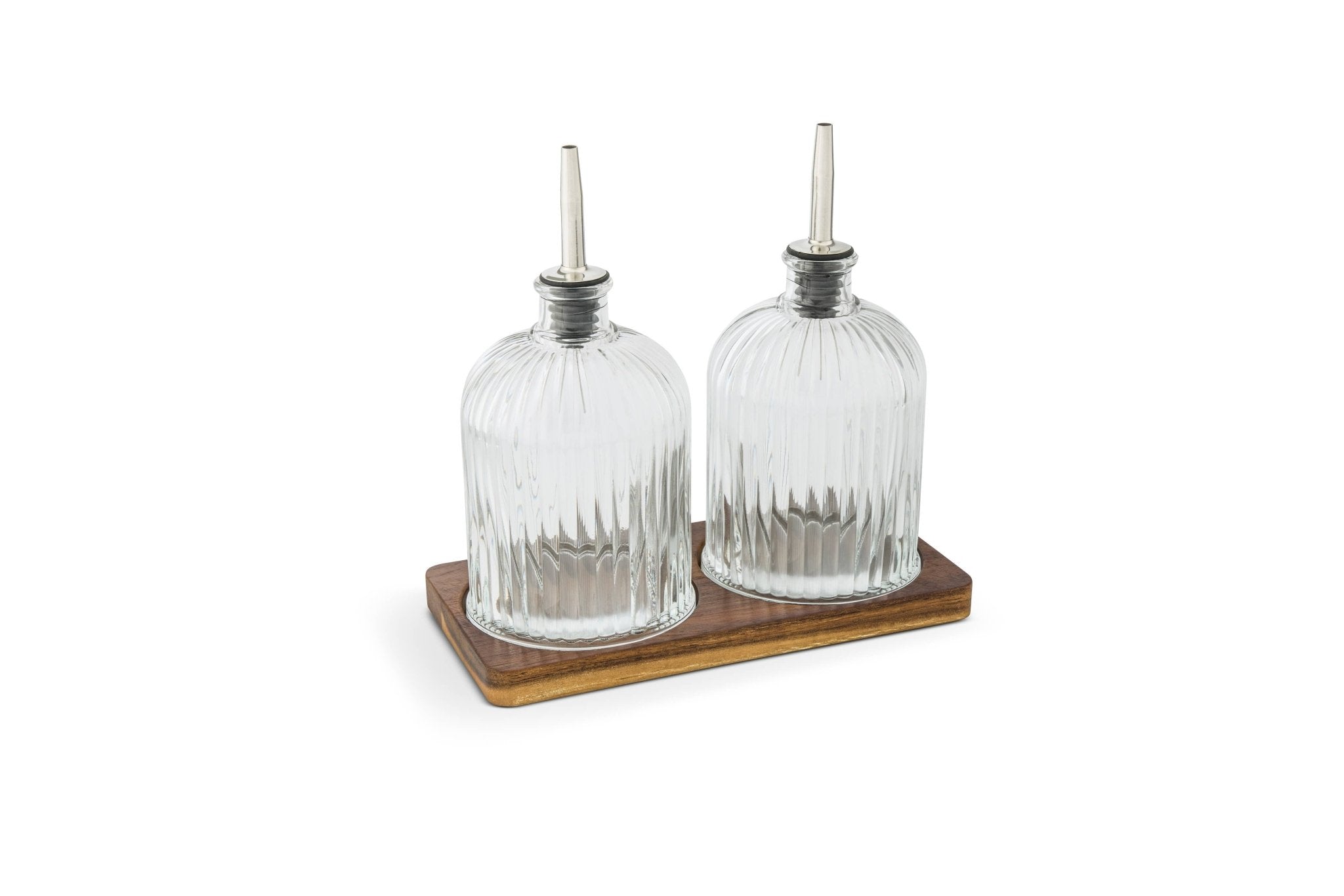 Fluted Glass Cruet Set with Acacia Base ¡ª Oil & Vinegar
