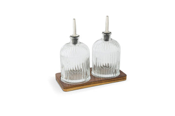 Fluted Glass Cruet Set with Acacia Base ¡ª Oil & Vinegar