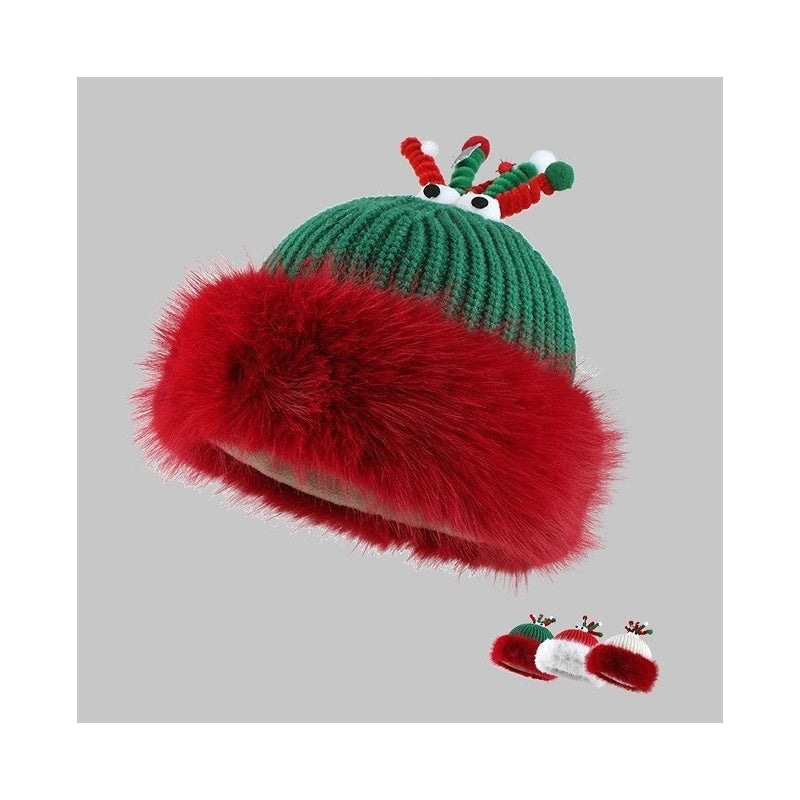 Christmas Hairball Antlers Ear Protection Knitted Hat