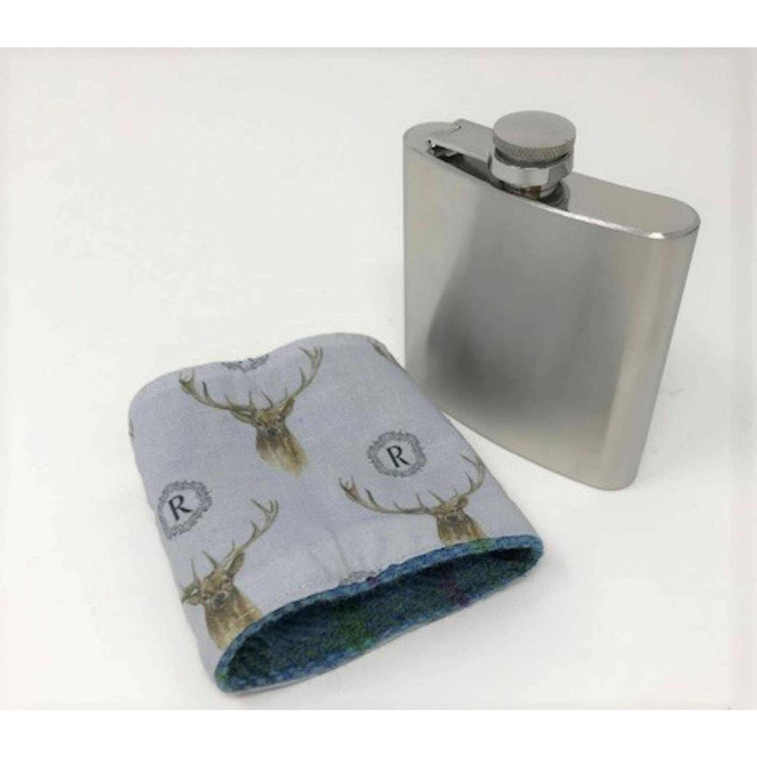 6oz Harris Tweed Hip Flask - Mustard Tartan