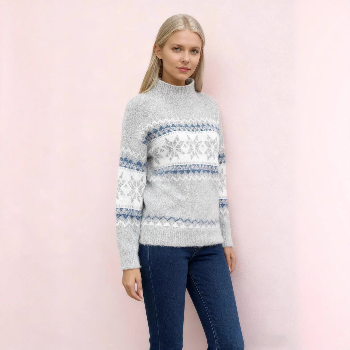 Winter Christmas Snowflake Pattern Turtleneck Sweater