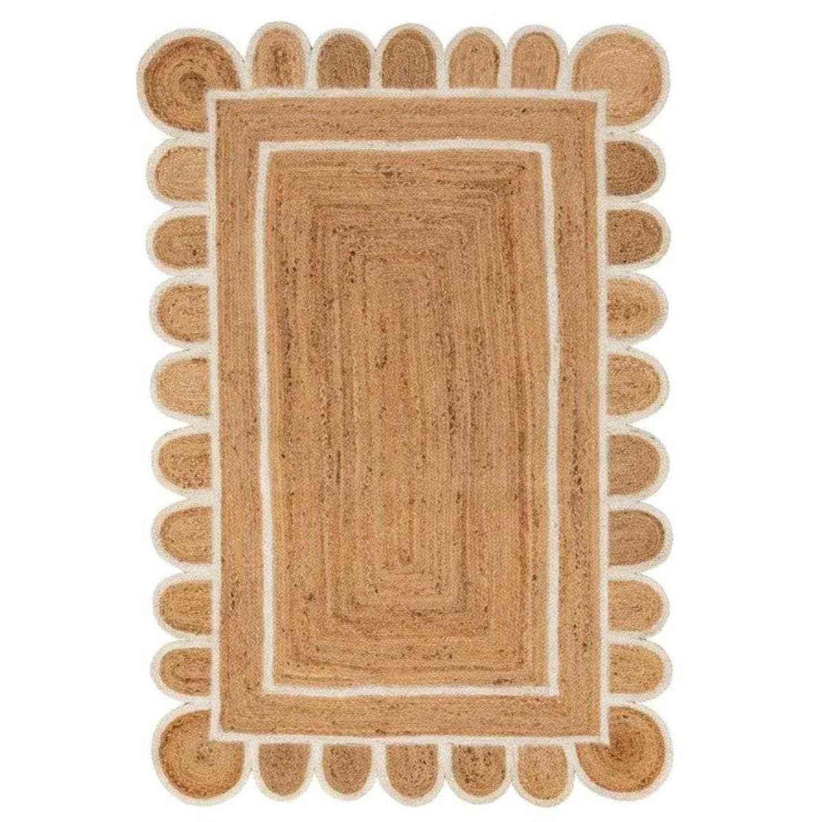 Handmade White Scalloped Jute Rug Custom Sizes Available