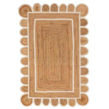 Handmade White Scalloped Jute Rug Custom Sizes Available