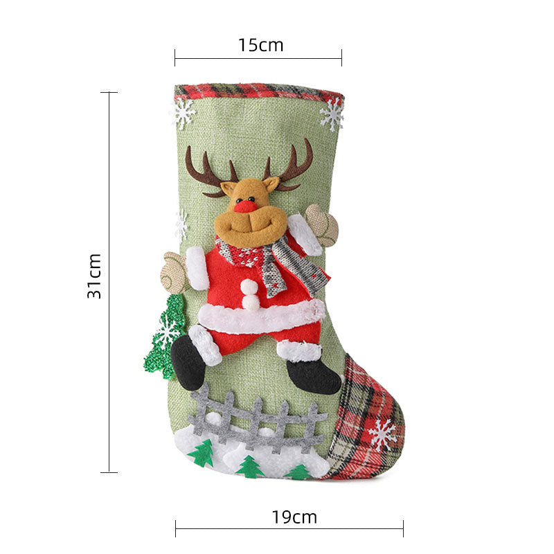 Large Christmas Stocking Linen Gift Bag Decoration