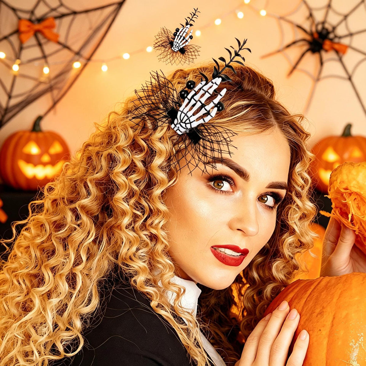Halloween Mesh Spider Web Hand BB Clip Black Butterfly Hair