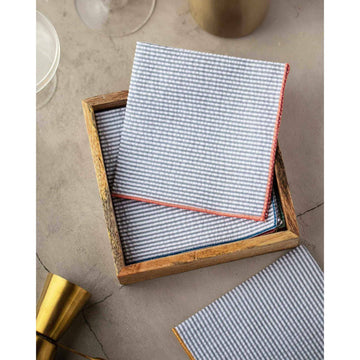 Grey Seersucker Cloth Napkins with Colorful Edges, set of 8
