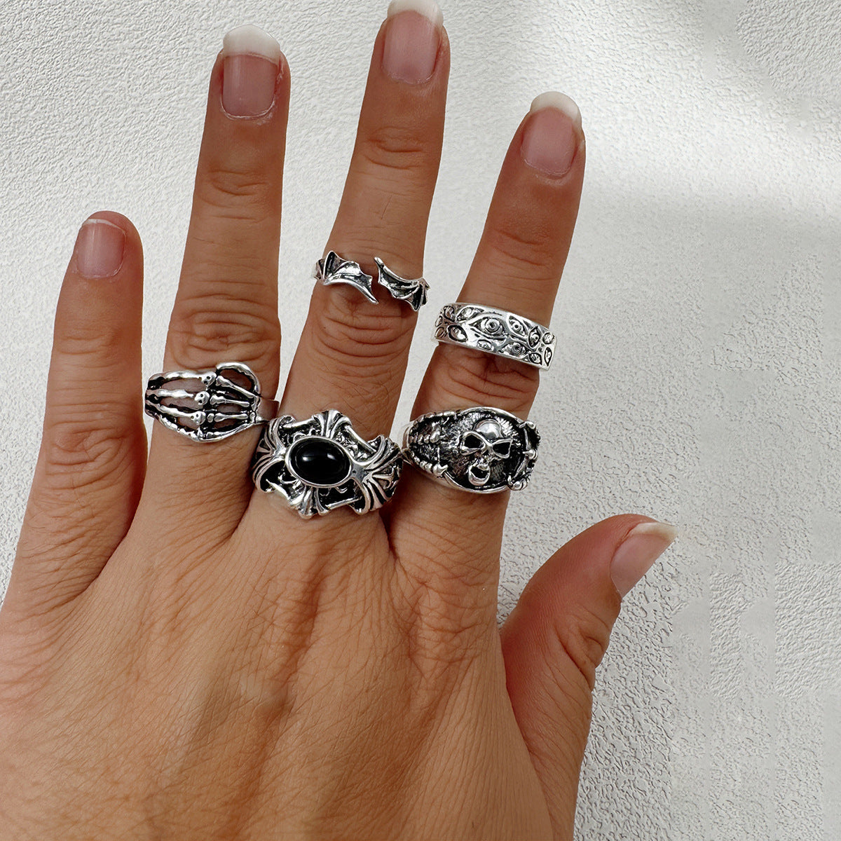Halloween Dark Skull Vintage Ring Punk Spider Snake Set
