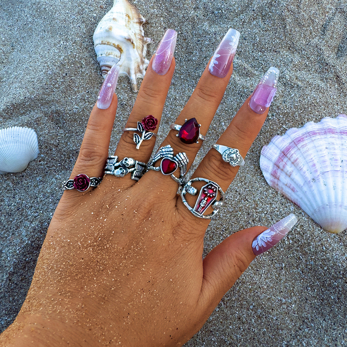 Halloween Dark Skull Vintage Ring Punk Spider Snake Set