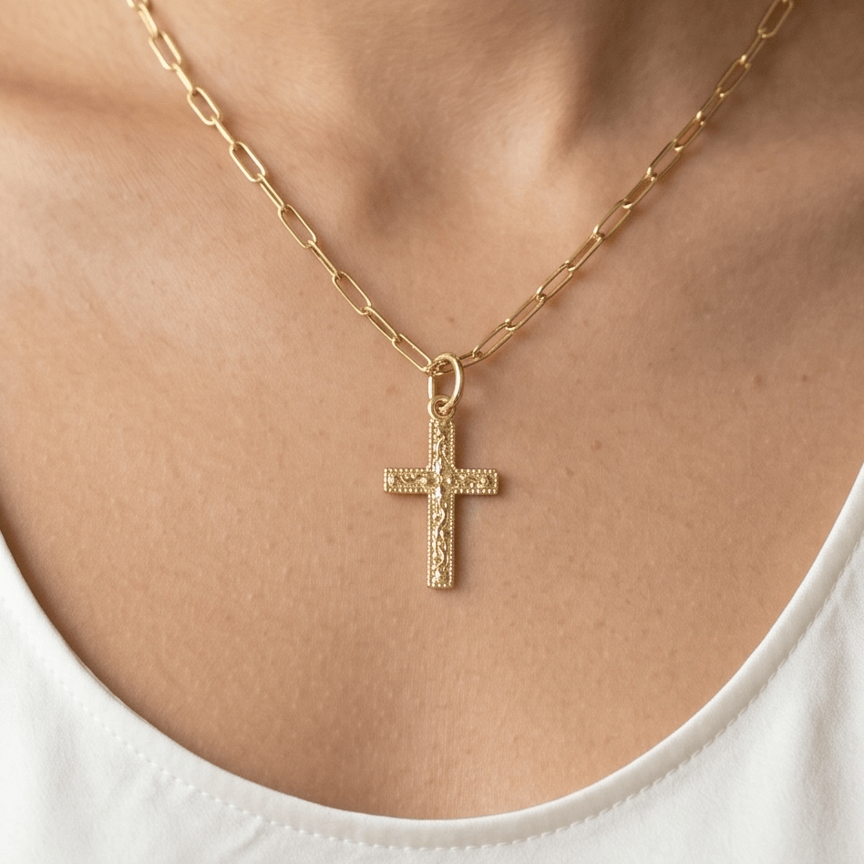 18k Gold Filled Victorian Cross Charm