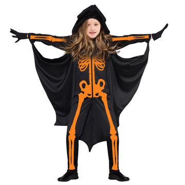Children Skeleton Bat Halloween Party Cosplay Cloak Jumpsuit