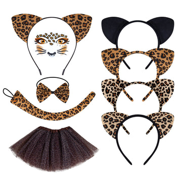 Halloween Black Cat Ears Headband With Plush Animal Ears Set