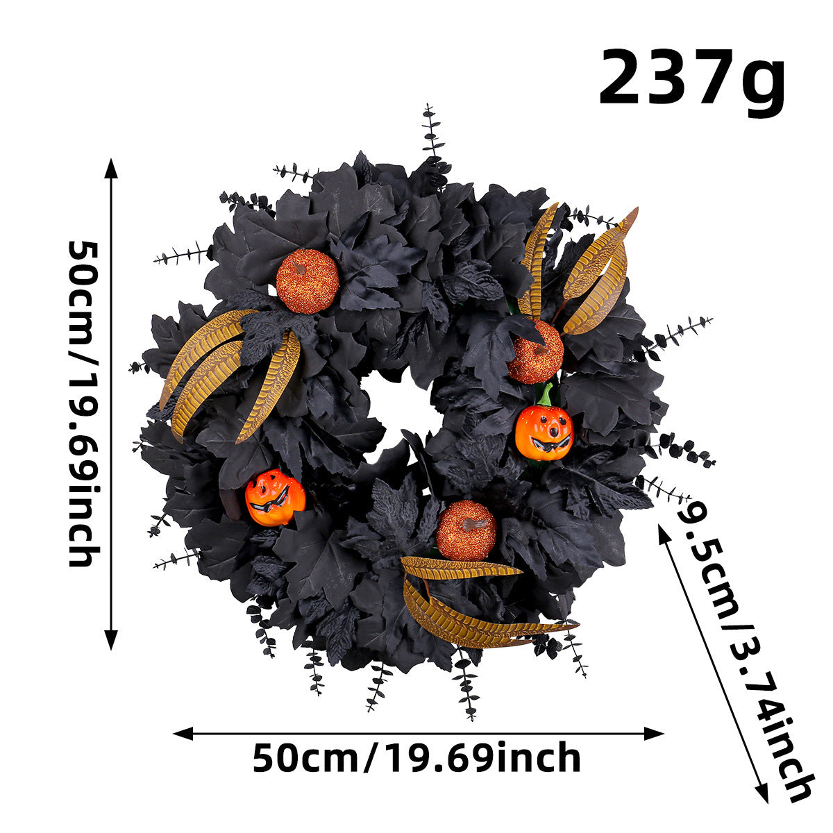 Halloween Decor Black Maple Leaf Pumpkin Flower Wreath