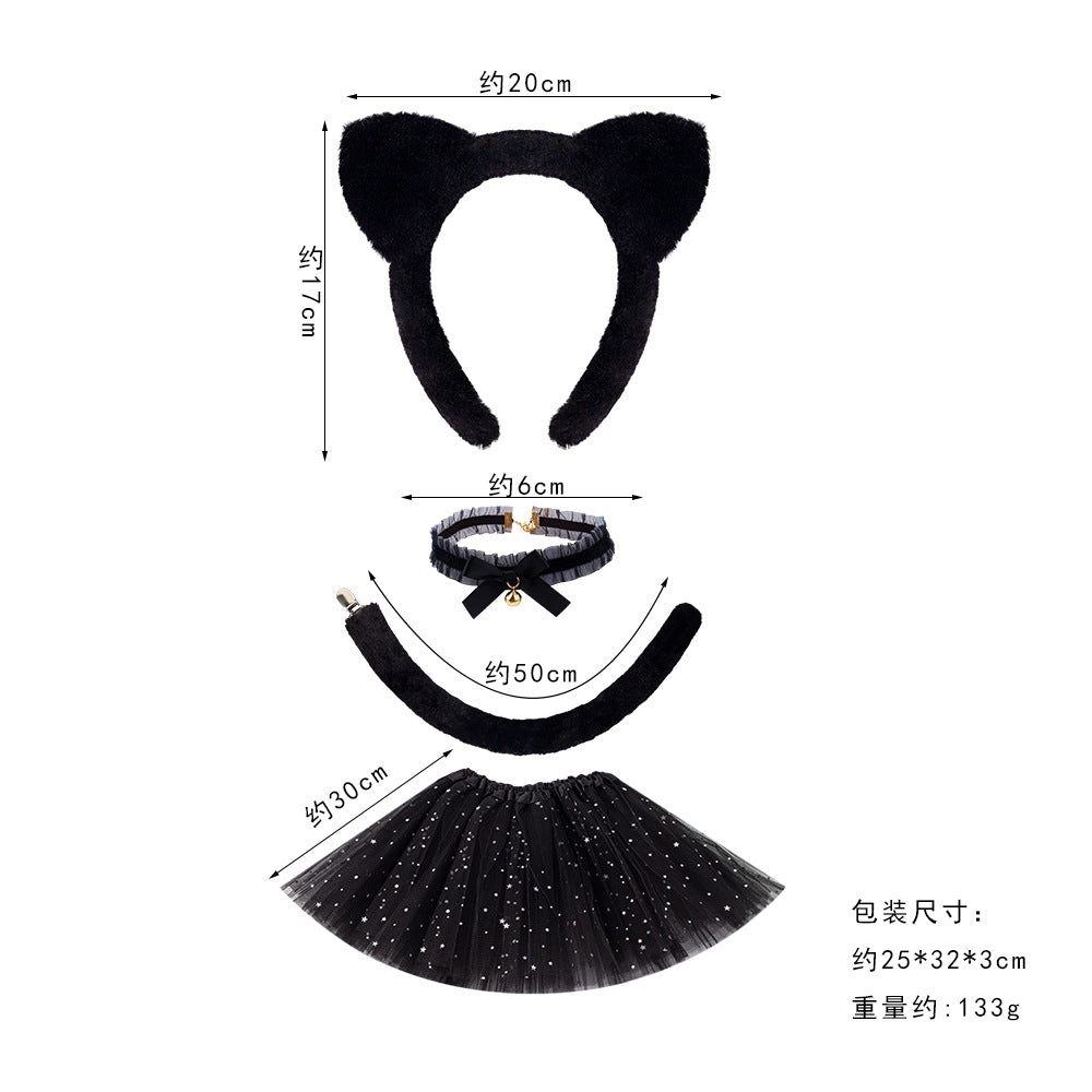 Black Cat Ear Headband Fluffy Kids Costume Animal Cosplay
