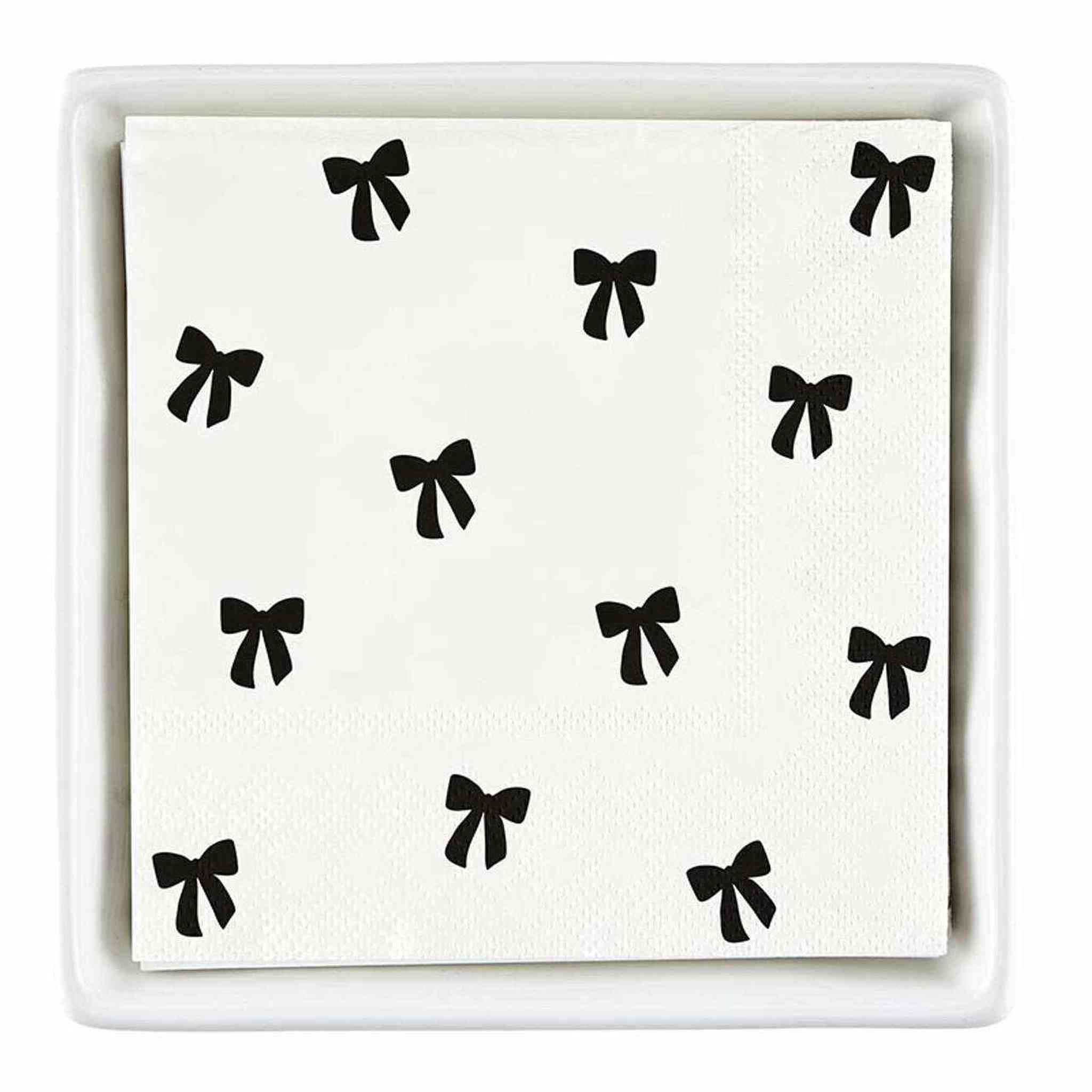 Holiday Bow Gift Set Ceramic Napkin Tray + Napkins
