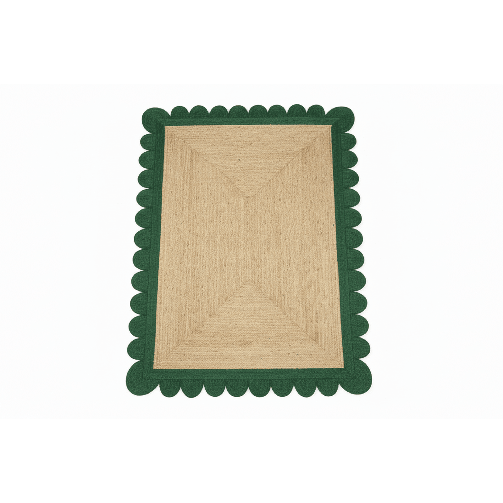 Scalloped Green Border Braided Jute Rug ¨C 5¡¯ x 8¡¯