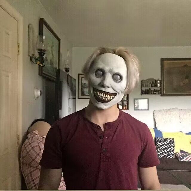 Latex Devil Smiling White Face Halloween Horror Cosplay Mask
