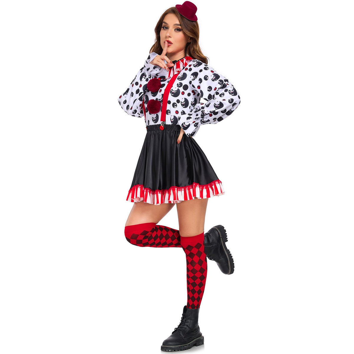 Adult Clown Cosplay Costume Halloween Stage Performance Vampire Skeleton
