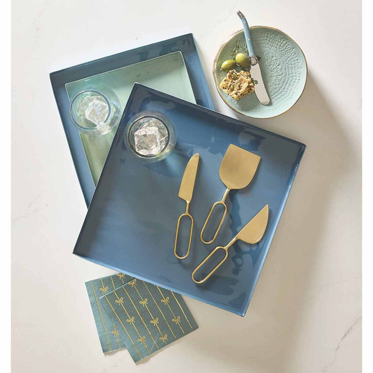Nested Blue Enamel Blue Square Trays - Set of 3