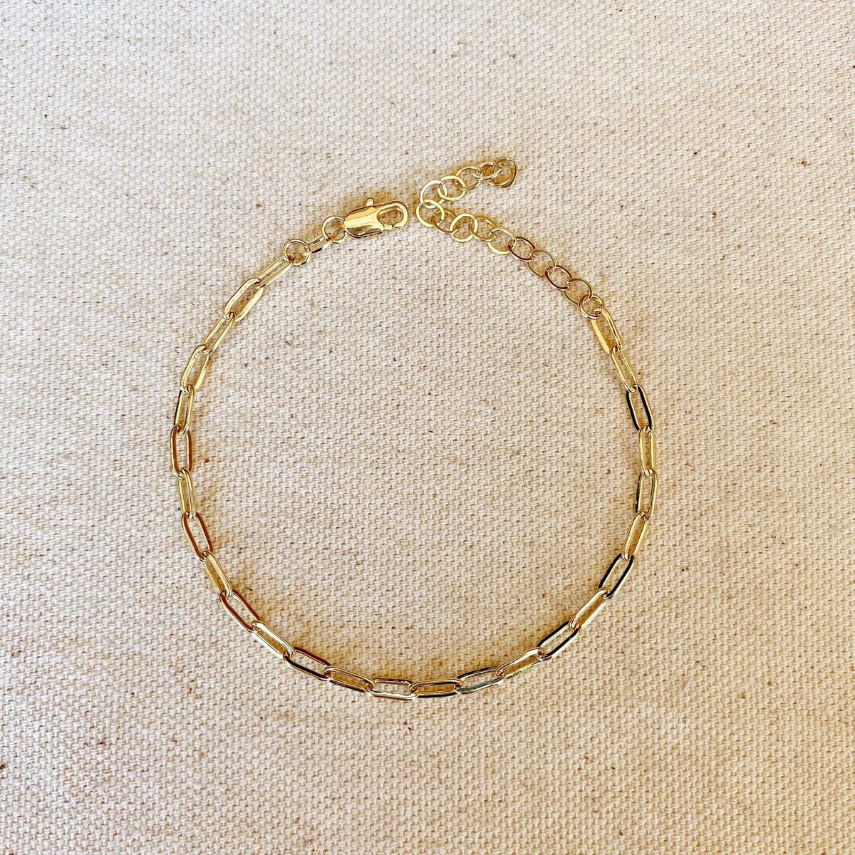 18k Gold Filled Short Link Paperclip Bracelet: 6 inches with extender