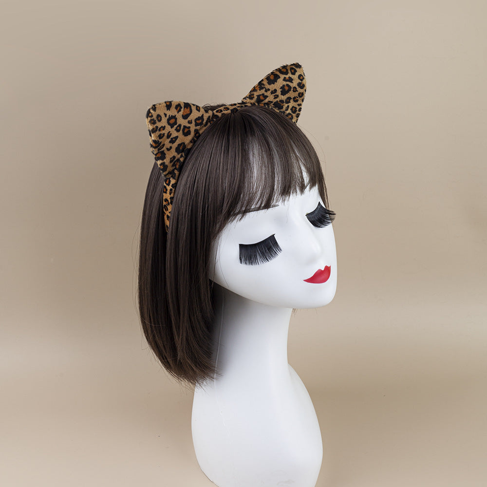 Halloween Black Cat Ears Headband With Plush Animal Ears Set