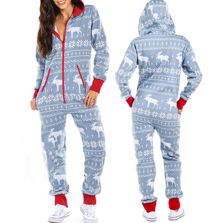 Christmas Hooded Zipper Onesie Pajamas