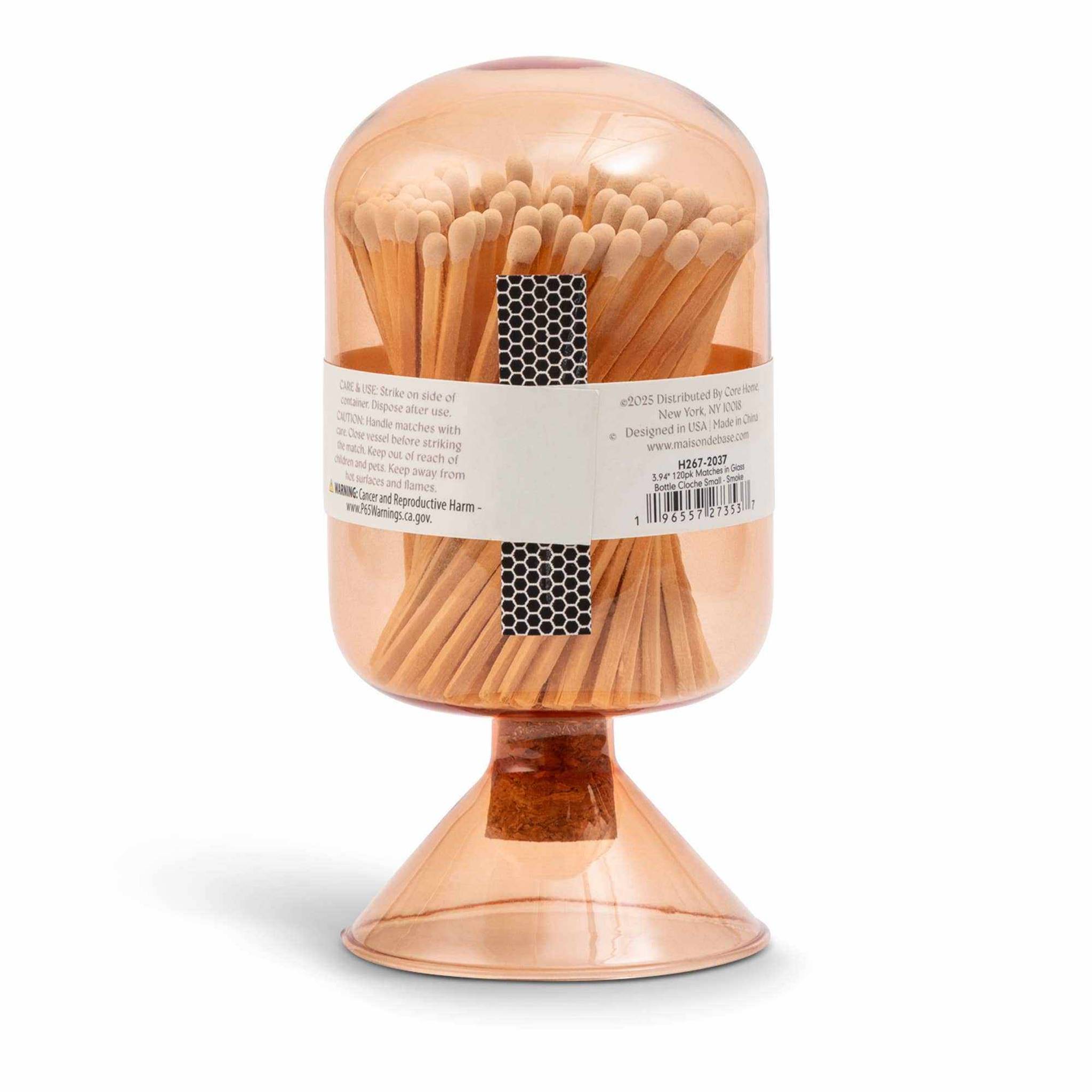 Amber Glass Match Cloche with 120 Wooden Matches & Striker