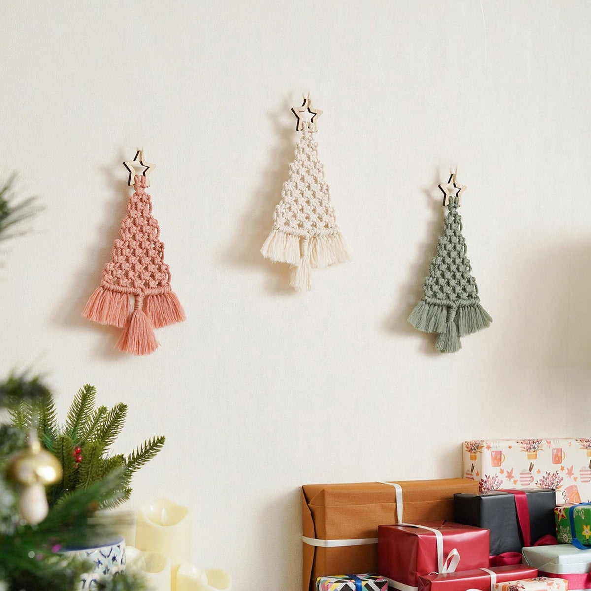 Bohemian Christmas Tree Ornaments Handwoven Decor