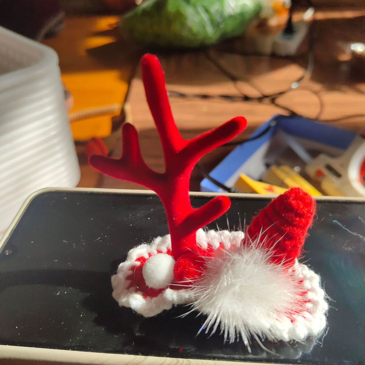Handmade Crochet Christmas Antler Hair Clip Set, Knitted Wool Hair Clips For Holiday