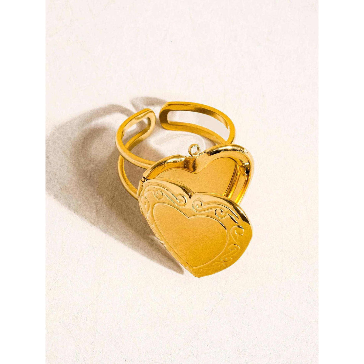 Sefina 18K Non-Tarnish Locket Heart Ring: Yellow Gold