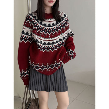 Fair Isle Chunky Knit Sweater Women Winter Christmas Lazy Feel
