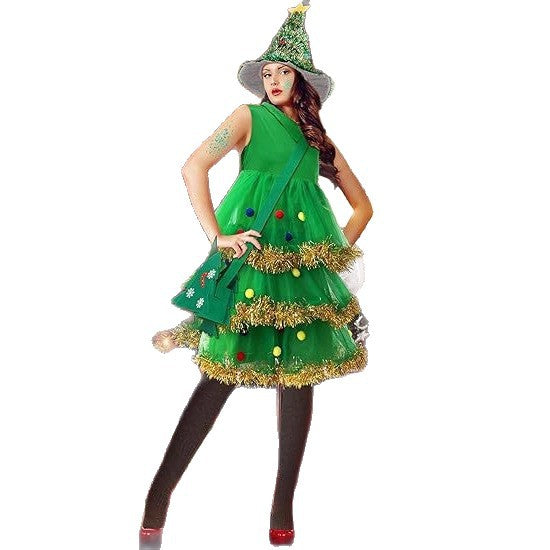 Women's Christmas Tree Costume Set With Hat, Glasses, And Bag