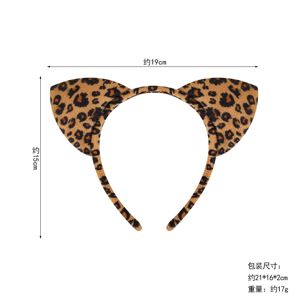 Halloween Black Cat Ears Headband With Plush Animal Ears Set