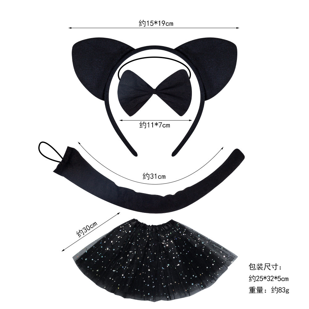 Halloween Black Cat Ears Headband With Plush Animal Ears Set