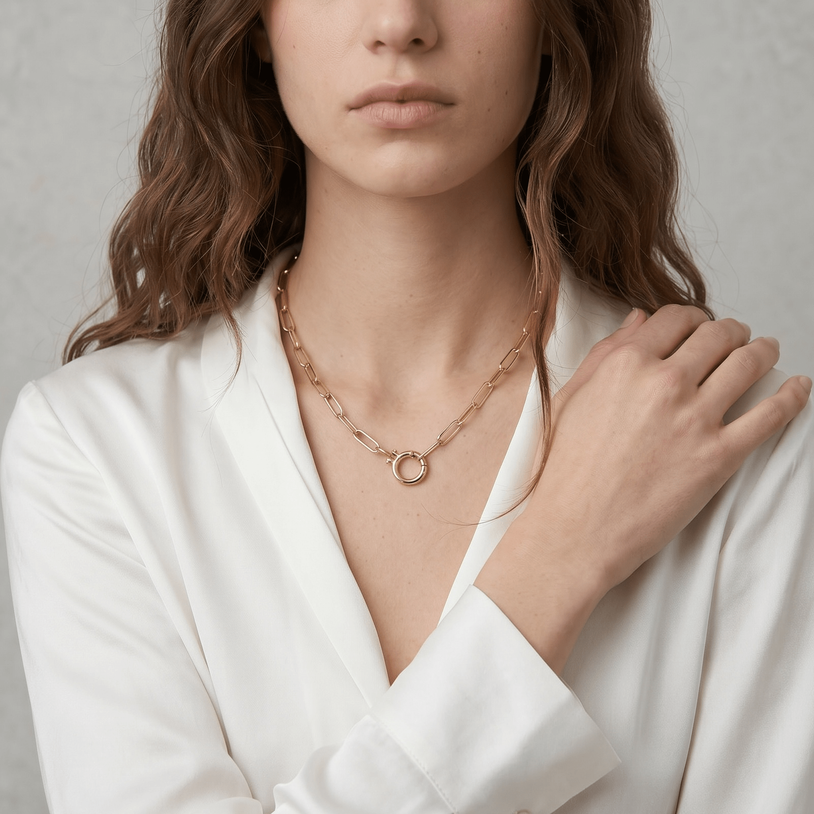18k Gold Filled Paperclip Chain With Round Clicker Clasp Necklace