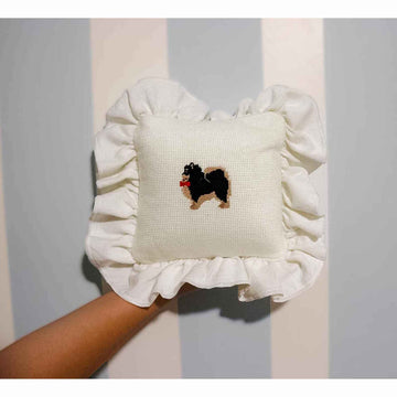 Ruffled Pomeranian Needlepoint Pillow 10¡± White